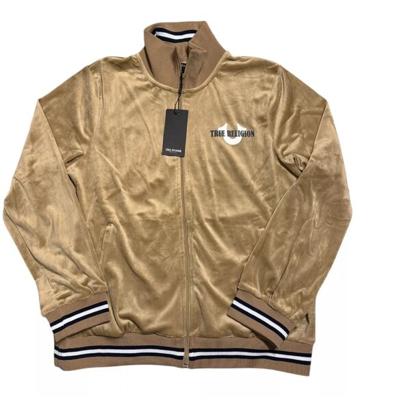 NWT True Religion Men's Velour Logo Track Jacket  Travertine Color Small S - Picture 3 of 8